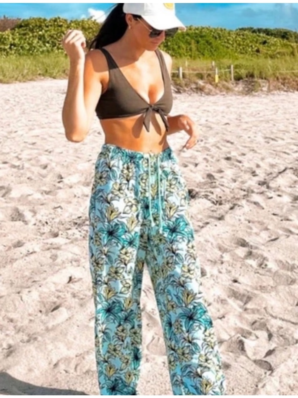 Beach Riot Blue Lagoon Floral Print Relaxed Beach Pants in Aqua Sz medium